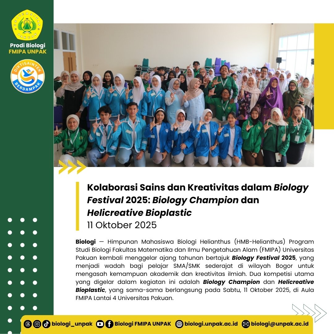Kolaborasi Sains dan Kreativitas dalam Biology Festival 2025: Biology Champion dan Helicreative Bioplastic