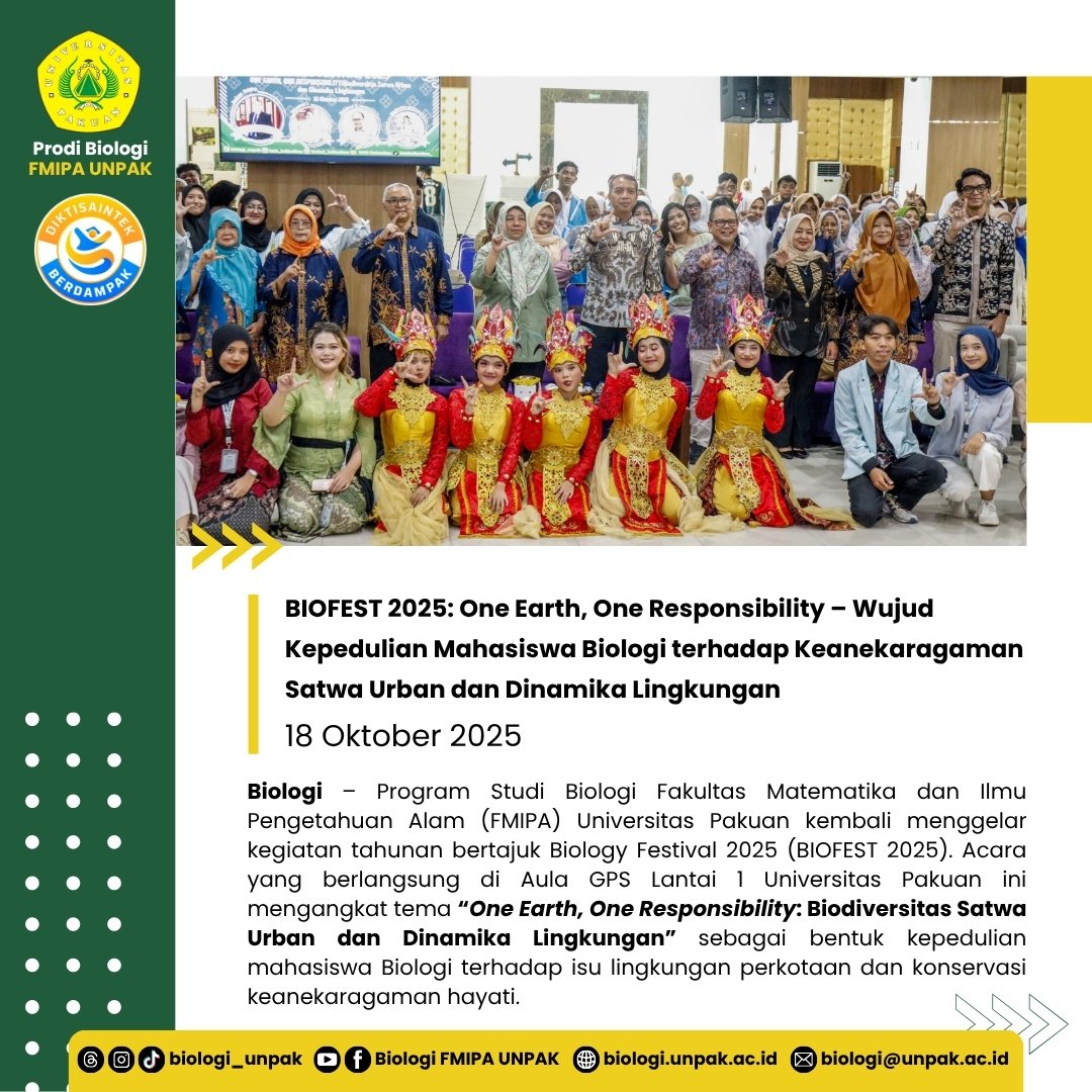 BIOFEST 2025: One Earth, One Responsibility – Wujud Kepedulian Mahasiswa Biologi terhadap Keanekaragaman Satwa Urban dan Dinamika Lingkungan