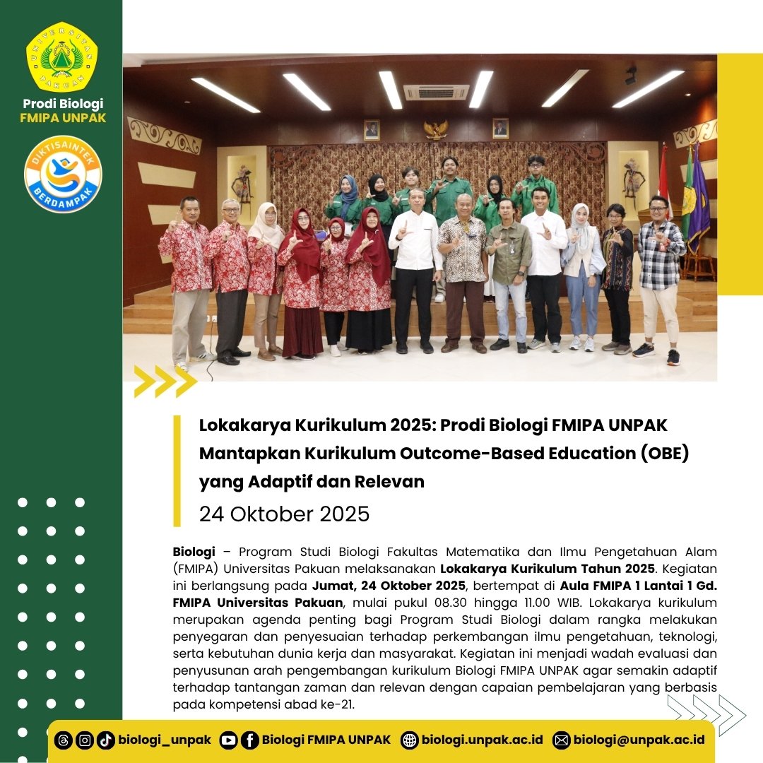 Lokakarya Kurikulum 2025 Prodi Biologi FMIPA UNPAK: Penguatan Kurikulum Outcome-Based Education (OBE) yang Adaptif dan Berdampak