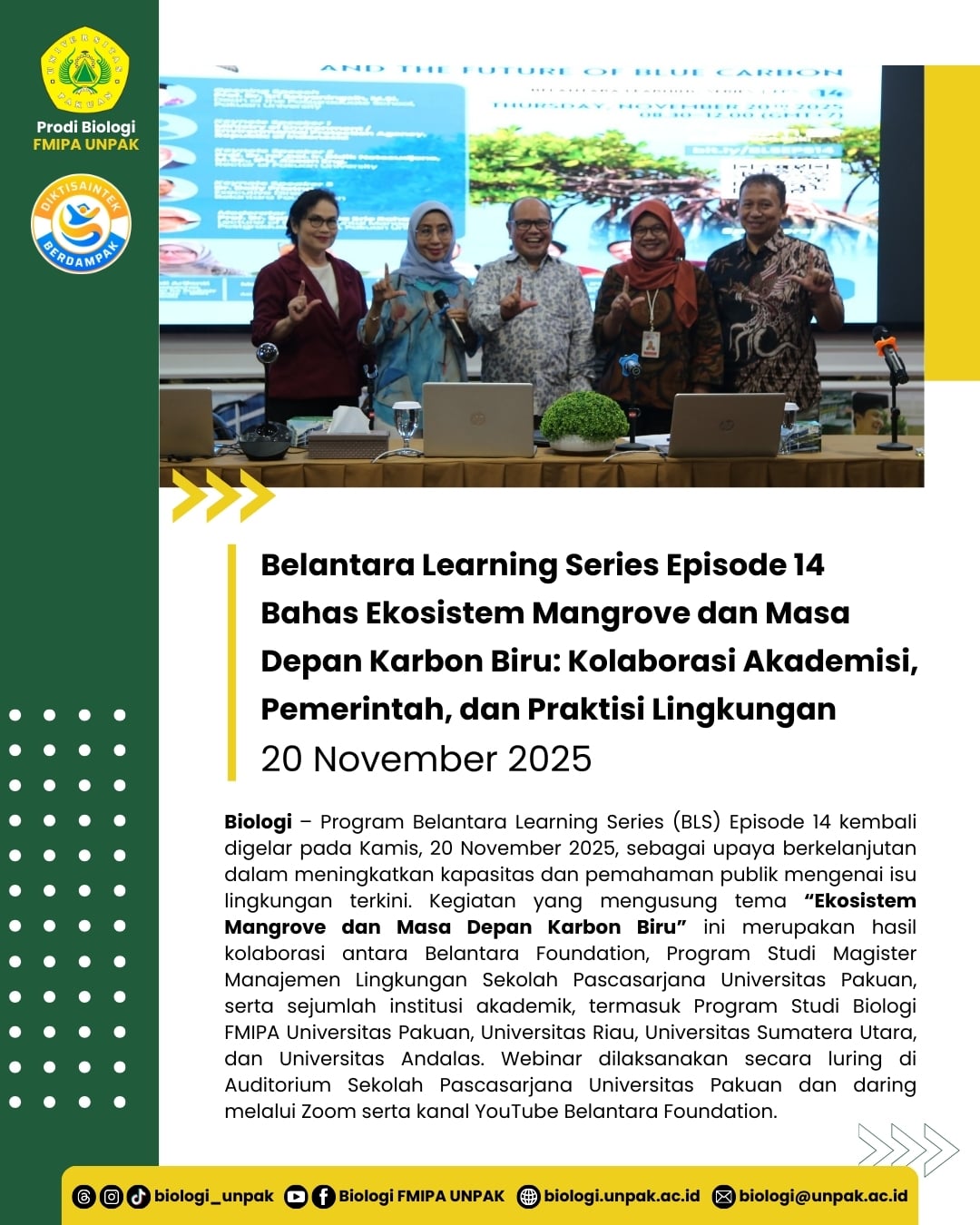 Belantara Learning Series Episode 14 Bahas Ekosistem Mangrove dan Masa Depan Karbon Biru: Kolaborasi Akademisi, Pemerintah, dan Praktisi Lingkungan