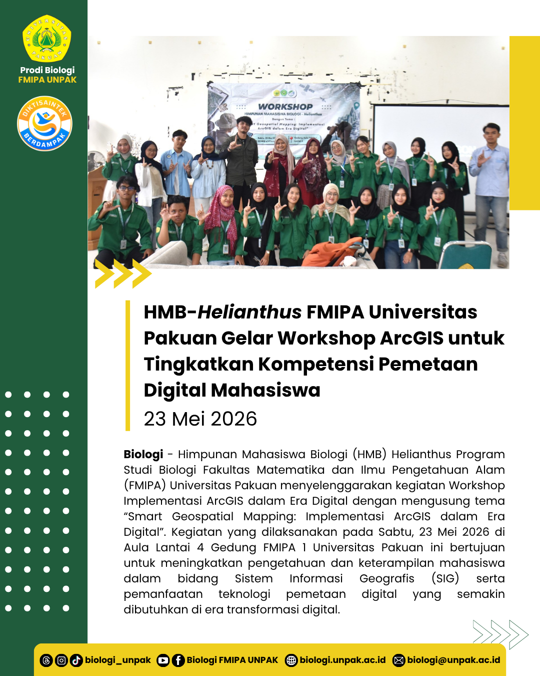 HMB-Helianthus FMIPA Universitas Pakuan Gelar Workshop ArcGIS untuk Tingkatkan Kompetensi Pemetaan Digital Mahasiswa
