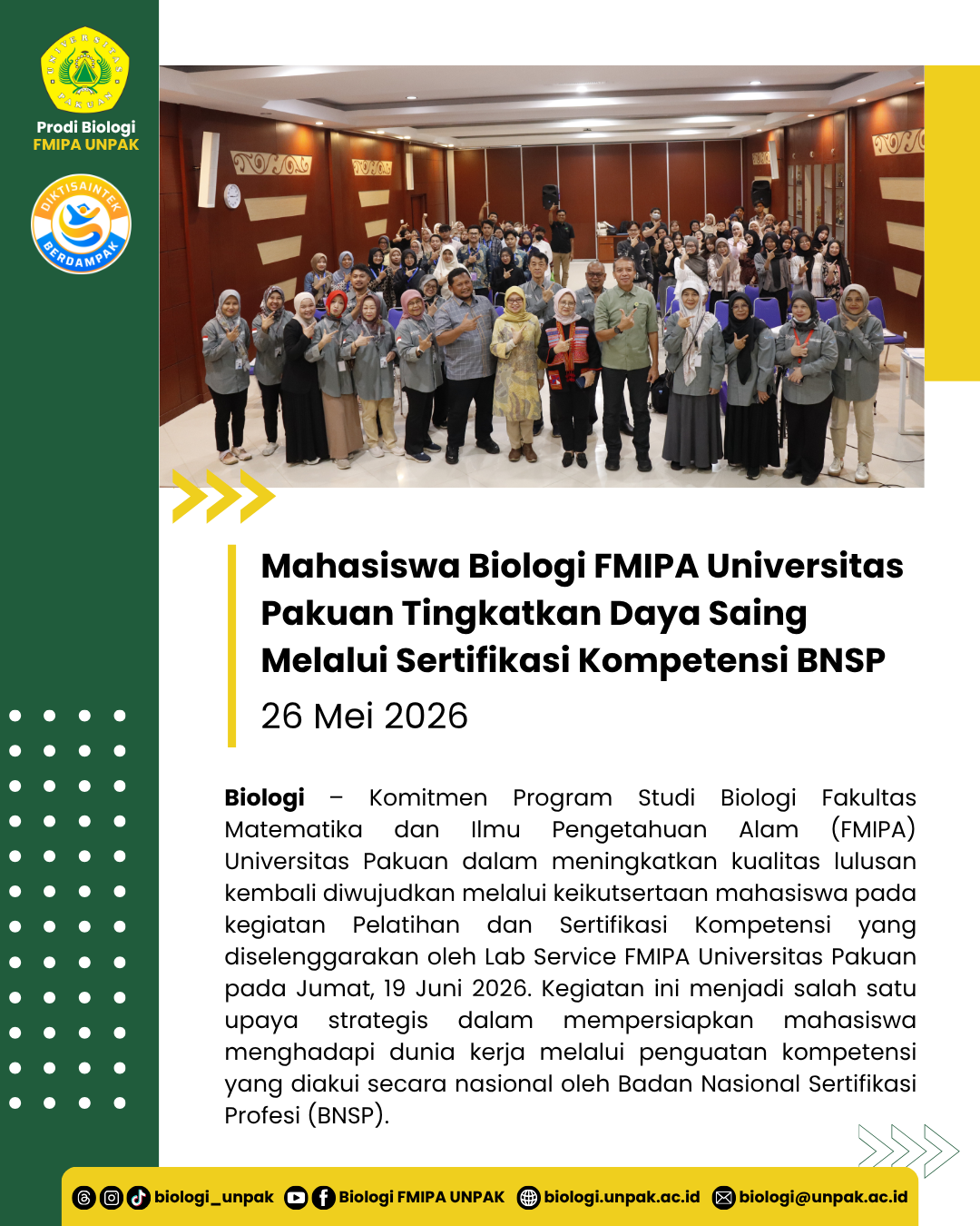 Mahasiswa Biologi FMIPA Universitas Pakuan Tingkatkan Daya Saing Melalui Sertifikasi Kompetensi BNSP