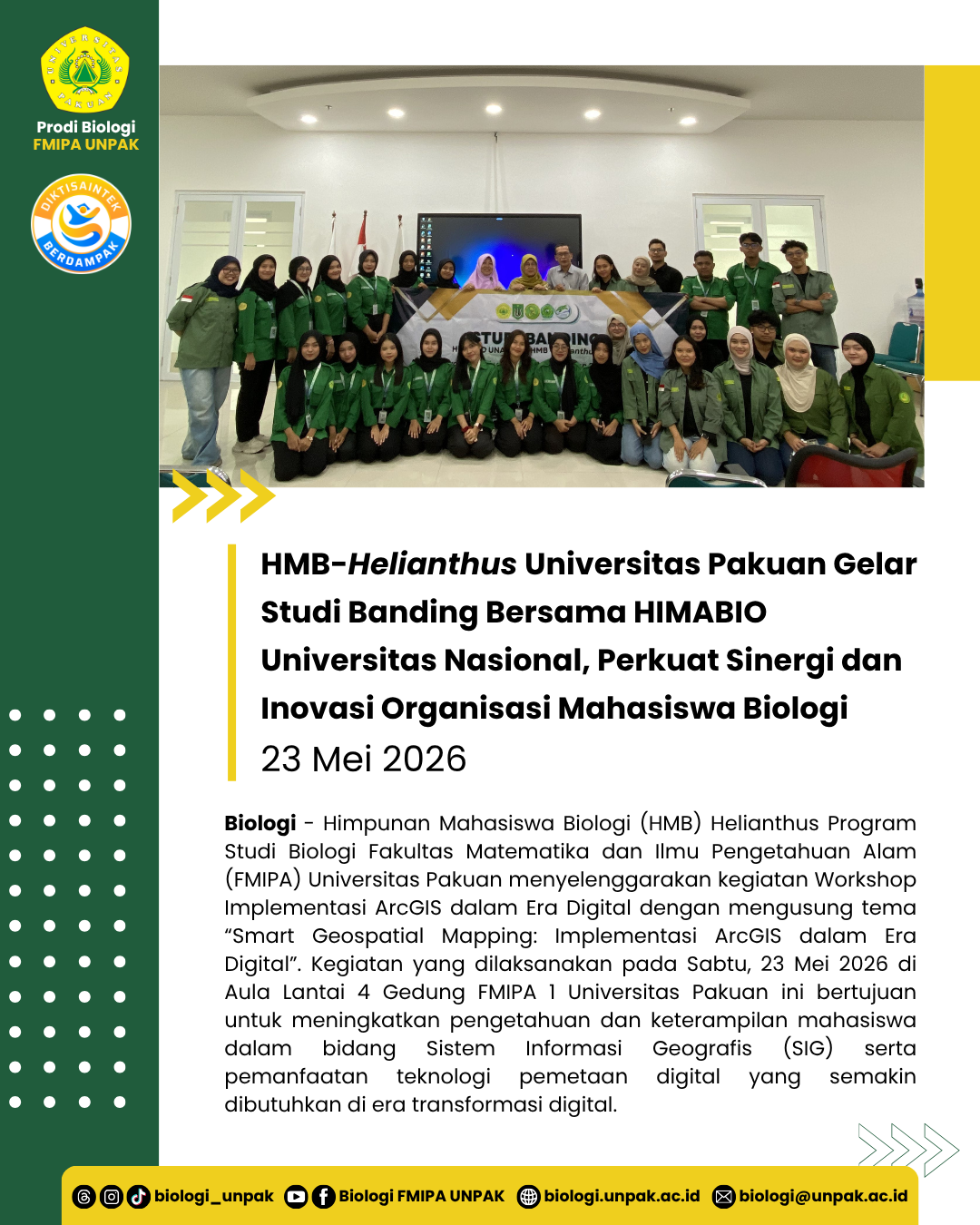 HMB-Helianthus Universitas Pakuan Gelar Studi Banding Bersama HIMABIO Universitas Nasional, Perkuat Sinergi dan Inovasi Organisasi Mahasiswa Biologi